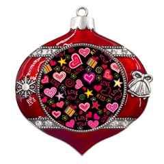 Multicolored Love Hearts Kiss Romantic Pattern Metal Snowflake And Bell Red Ornament