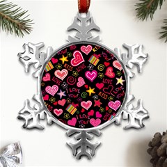 Multicolored Love Hearts Kiss Romantic Pattern Metal Small Snowflake Ornament by uniart180623