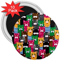 Cat Funny Colorful Pattern 3  Magnets (10 Pack)  by uniart180623