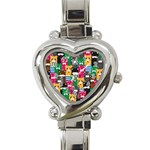 Cat Funny Colorful Pattern Heart Italian Charm Watch Front