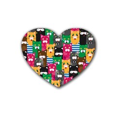 Cat Funny Colorful Pattern Rubber Heart Coaster (4 Pack) by uniart180623