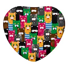 Cat Funny Colorful Pattern Heart Glass Fridge Magnet (4 Pack)