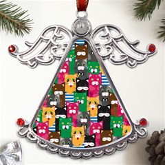 Cat Funny Colorful Pattern Metal Angel With Crystal Ornament