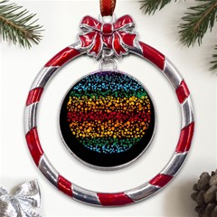 Patterns Rainbow Metal Red Ribbon Round Ornament by uniart180623