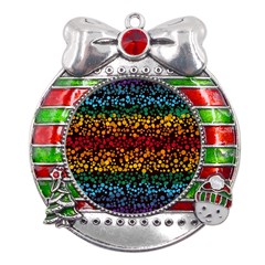 Patterns Rainbow Metal X mas Ribbon With Red Crystal Round Ornament