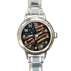 Flag Usa American Flag Round Italian Charm Watch by uniart180623