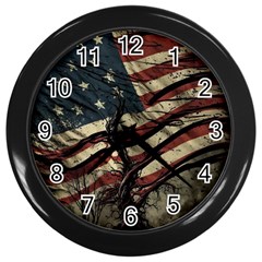 Flag Usa American Flag Wall Clock (Black)