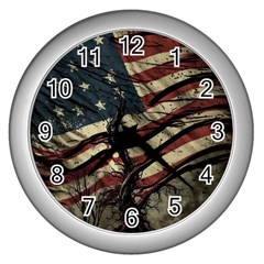 Flag Usa American Flag Wall Clock (Silver)