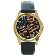 Flag Usa American Flag Round Gold Metal Watch by uniart180623