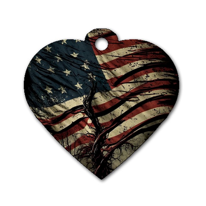 Flag Usa American Flag Dog Tag Heart (One Side)