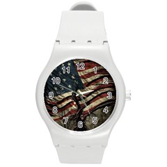 Flag Usa American Flag Round Plastic Sport Watch (M)