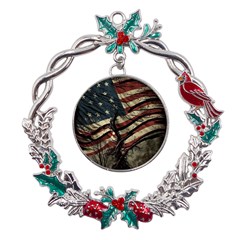 Flag Usa American Flag Metal X mas Wreath Holly Leaf Ornament by uniart180623