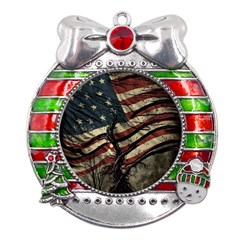 Flag Usa American Flag Metal X mas Ribbon With Red Crystal Round Ornament by uniart180623