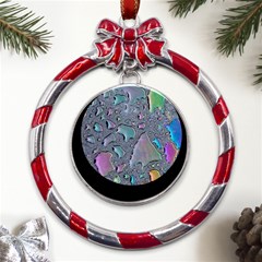 Glass Drops Rainbow Metal Red Ribbon Round Ornament