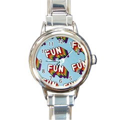 Fun Word Inscription Rainbow Pattern Round Italian Charm Watch