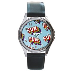 Fun Word Inscription Rainbow Pattern Round Metal Watch by uniart180623