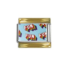 Fun Word Inscription Rainbow Pattern Gold Trim Italian Charm (9mm) by uniart180623