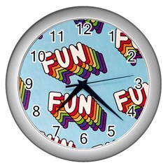 Fun Word Inscription Rainbow Pattern Wall Clock (Silver)