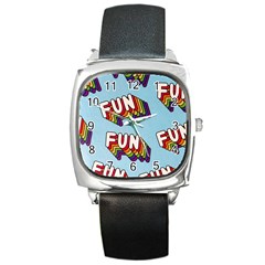 Fun Word Inscription Rainbow Pattern Square Metal Watch