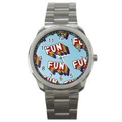 Fun Word Inscription Rainbow Pattern Sport Metal Watch