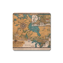 World Map Travel Pattern Architecture Square Magnet by uniart180623