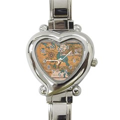 World Map Travel Pattern Architecture Heart Italian Charm Watch by uniart180623