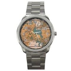 World Map Travel Pattern Architecture Sport Metal Watch by uniart180623