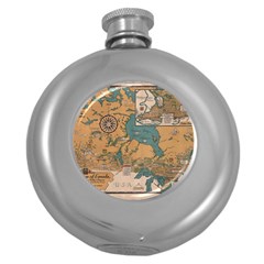 World Map Travel Pattern Architecture Round Hip Flask (5 Oz) by uniart180623