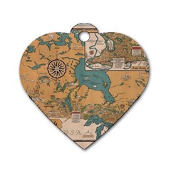 World Map Travel Pattern Architecture Dog Tag Heart (two Sides) by uniart180623