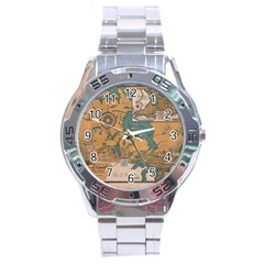 World Map Travel Pattern Architecture Stainless Steel Analogue Watch by uniart180623