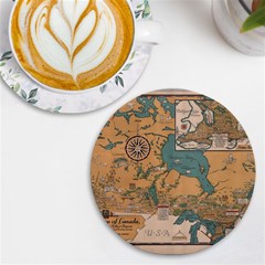 World Map Travel Pattern Architecture Uv Print Round Tile Coaster by uniart180623