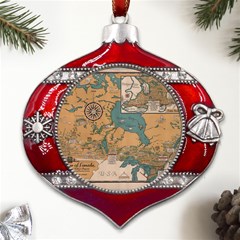 World Map Travel Pattern Architecture Metal Snowflake And Bell Red Ornament by uniart180623