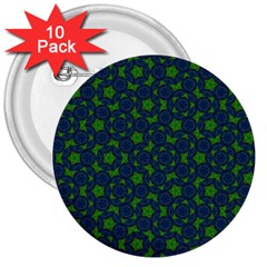 Green Patterns Lines Circles Texture Colorful 3  Buttons (10 Pack)  by uniart180623