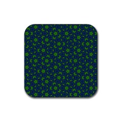 Green Patterns Lines Circles Texture Colorful Rubber Coaster (square) by uniart180623