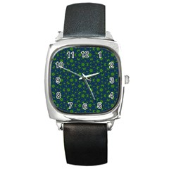 Green Patterns Lines Circles Texture Colorful Square Metal Watch