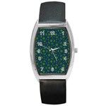 Green Patterns Lines Circles Texture Colorful Barrel Style Metal Watch Front