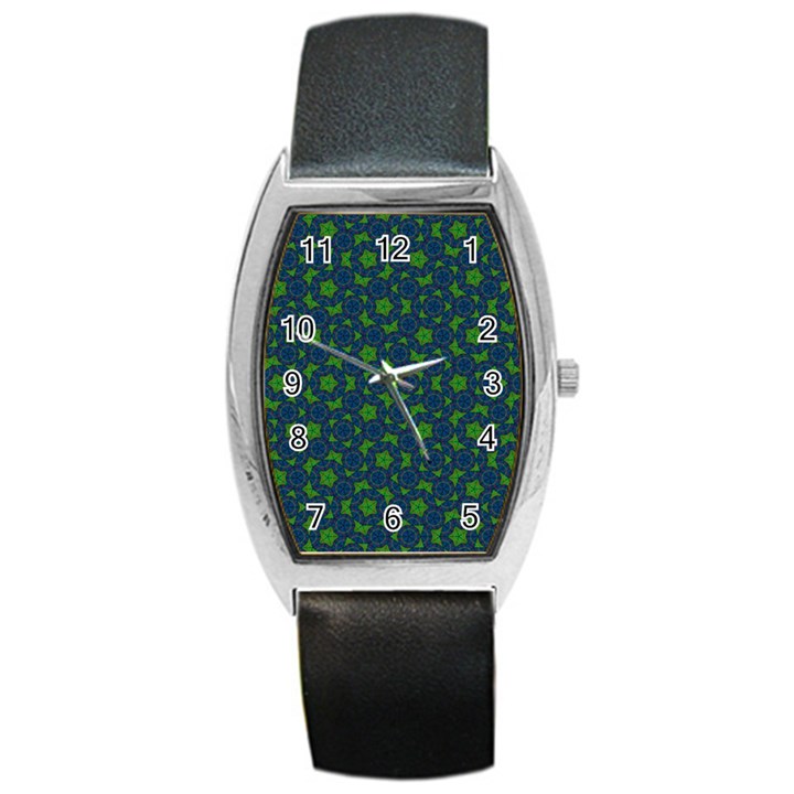 Green Patterns Lines Circles Texture Colorful Barrel Style Metal Watch