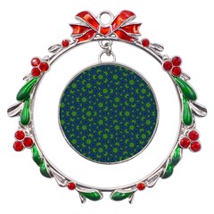 Green Patterns Lines Circles Texture Colorful Metal X mas Wreath Ribbon Ornament by uniart180623