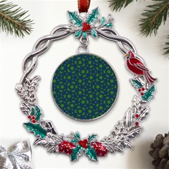 Green Patterns Lines Circles Texture Colorful Metal X mas Wreath Holly Leaf Ornament