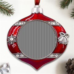 Stripe Line Pattern Black Lines Metal Snowflake And Bell Red Ornament by Ravend