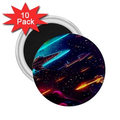 Night Sky Neon Spaceship Drawing 2 25  Magnets (10 Pack)  by Ravend