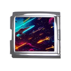 Night Sky Neon Spaceship Drawing Mega Link Italian Charm (18mm) by Ravend