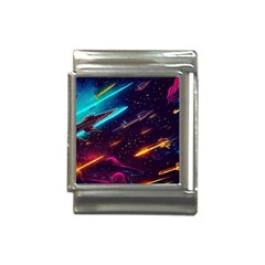 Night Sky Neon Spaceship Drawing Italian Charm (13mm) by Ravend