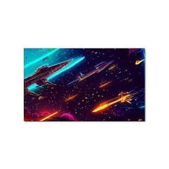 Night Sky Neon Spaceship Drawing Sticker (rectangular) by Ravend