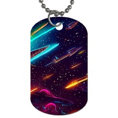 Night Sky Neon Spaceship Drawing Dog Tag (one Side) by Ravend