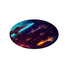 Night Sky Neon Spaceship Drawing Sticker Oval (10 Pack) by Ravend