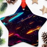 Night Sky Neon Spaceship Drawing Star Ornament (Two Sides) Front