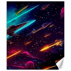 Night Sky Neon Spaceship Drawing Canvas 8  X 10  by Ravend