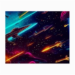 Night Sky Neon Spaceship Drawing Small Glasses Cloth (2 Sides) by Ravend