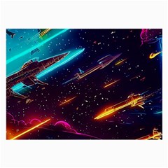 Night Sky Neon Spaceship Drawing Large Glasses Cloth by Ravend